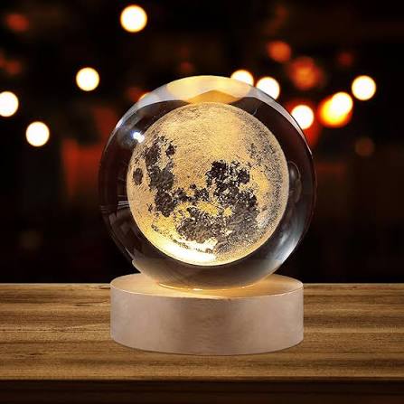 3D Moon Ball Lamp with LED Base – Home & Bedroom Night Light for Office Decor, Planet Design Nightlight Gift for Kids & Adults