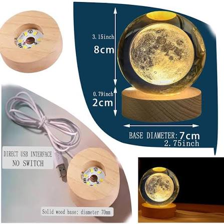 3D Moon Ball Lamp with LED Base – Home & Bedroom Night Light for Office Decor, Planet Design Nightlight Gift for Kids & Adults