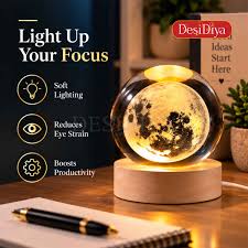 3D Moon Ball Lamp with LED Base – Home & Bedroom Night Light for Office Decor, Planet Design Nightlight Gift for Kids & Adults