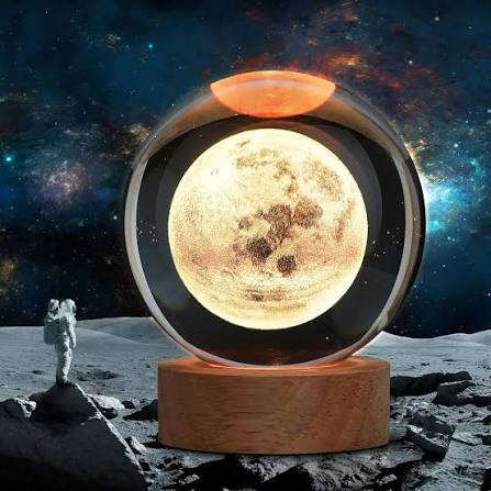 3D Moon Ball Lamp with LED Base – Home & Bedroom Night Light for Office Decor, Planet Design Nightlight Gift for Kids & Adults