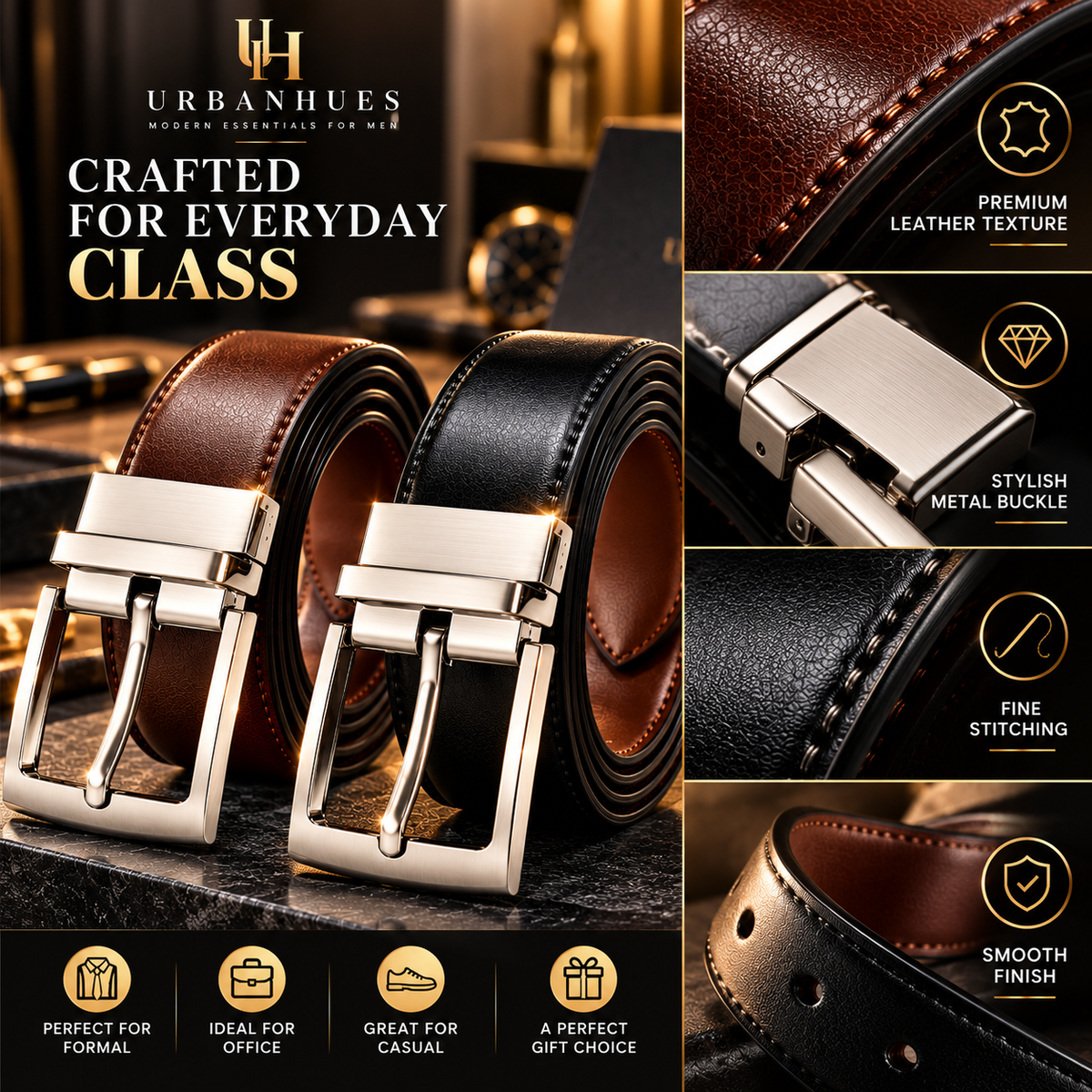 Formal/Casual Black & Brown Color Belts For Men (Pack of 2)