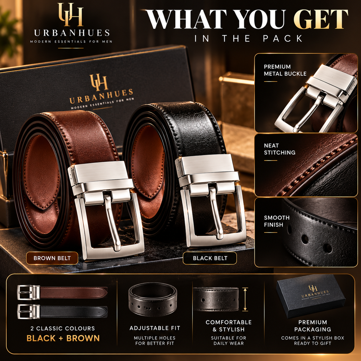 Formal/Casual Black & Brown Color Belts For Men (Pack of 2)